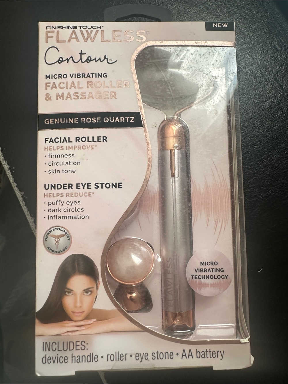 Finishing Touch Flawless Contour Rose Quartz Facial Roller & Massager